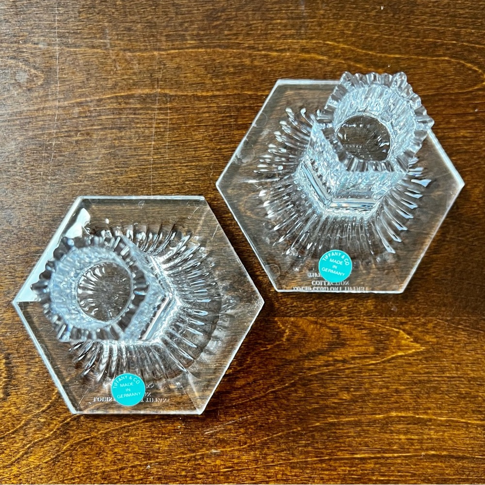 Tiffany & Co. 1992 Lotus Comfort Collection Candlestick Holders Fine Crystal Set